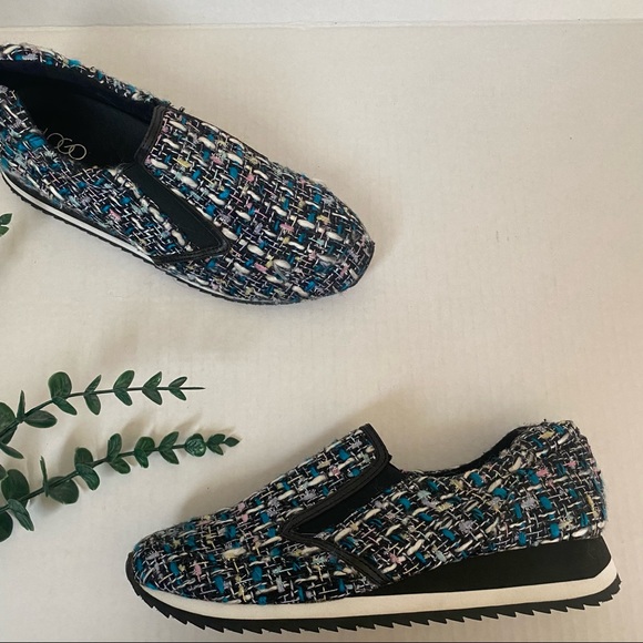 LOGO Lori Goldstein Marilyn Tweed Slip-on Sneakers blue pink white size 5 - Picture 10 of 10